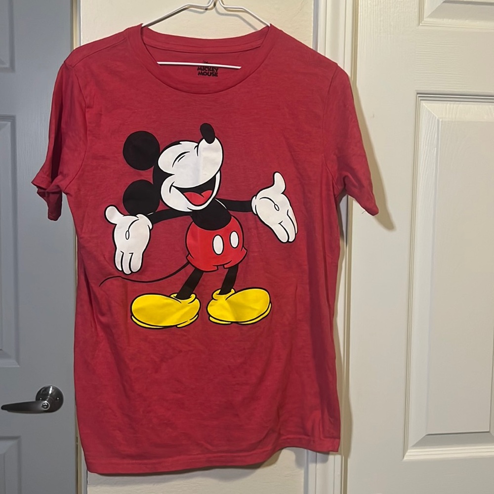 Mickey Mouse classic T-shirt, heathered red with rubber spray feel appliqué XL